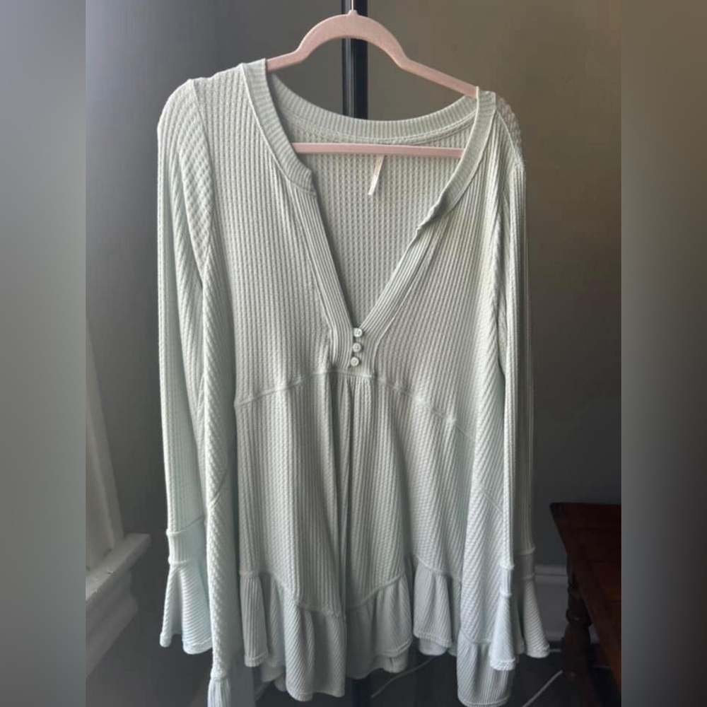 Free People Blue Waffle Knit Tunic